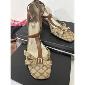 Etienne Aigner Sz 9.5 Brown Slingback Synthetic Women Sandals Vintage